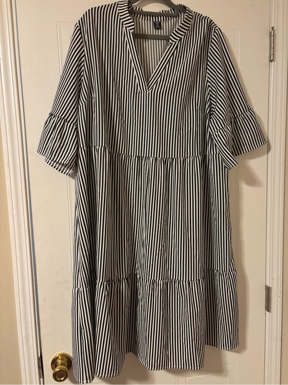 Girls Black & White Striped Tiered Dress